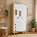 Ver imagem 1 de Guarda Roupas Pingo Quarto Bebê 3 Portas Janela com Tela - Branco com Amêndoa