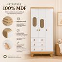 Ver imagem 4 de Guarda Roupas Pingo Quarto Bebê 3 Portas Janela com Tela - Branco com Amêndoa