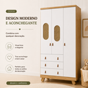 Ver imagem 5 de Guarda Roupas Pingo Quarto Bebê 3 Portas Janela com Tela - Branco com Amêndoa