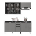 Ver imagem 5 de Armário de Cozinha Modulada Completa Mônaco 8 Portas 3 Gavetas 200cm Chumbo Titânio Fidelita Mó