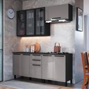 Ver imagem 1 de Armário de Cozinha Modulada Completa Mônaco 8 Portas 3 Gavetas 200cm Chumbo Titânio Fidelita Mó