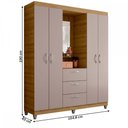 Ver imagem 4 de Guarda-roupa Solteiro Capelinha Clapton 4 Portas 3 Gavetas com Espelho Mel/cacao - Caemmun