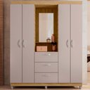 Ver imagem 1 de Guarda-roupa Solteiro Capelinha Clapton 4 Portas 3 Gavetas com Espelho Mel/cacao - Caemmun