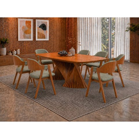 Sala de Jantar Maciça 8 Cadeiras 2,20m Dunnas Sala Nobre