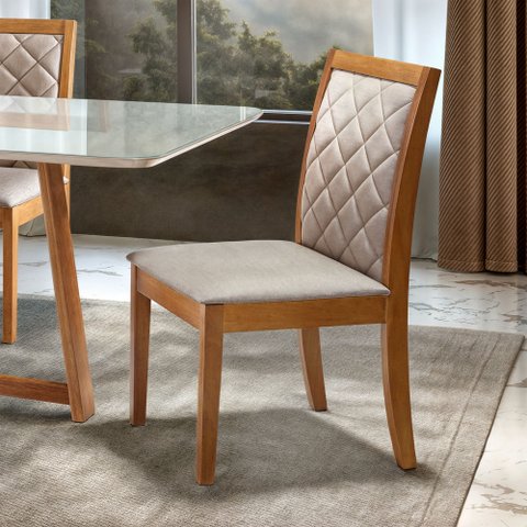 Kit 2 Cadeiras em Madeira Maciça e Estofadas Berlim Espresso Móveis Cinamomo/Suede Bege