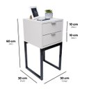 Ver imagem 2 de Kit 2 Mesas Cabeceira Industrial 30cm Branco Eco 2 Gavetas Base Metal Preto Lateral Cama
