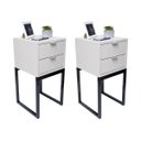 Ver imagem 1 de Kit 2 Mesas Cabeceira Industrial 30cm Branco Eco 2 Gavetas Base Metal Preto Lateral Cama
