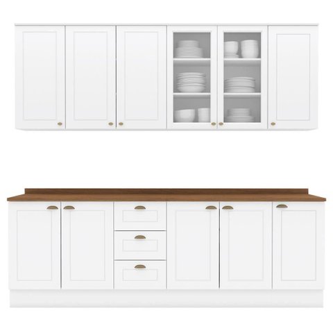 Cozinha Modulada 9 Pecas 240cm Ce856 Americana Henn Branco Nature