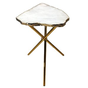 Mesa Lateral de Quartzo Branco com Bordas Banhadas