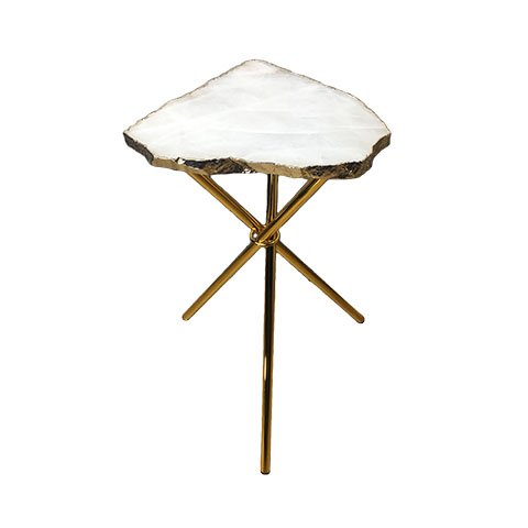 Mesa Lateral de Quartzo Branco com Bordas Banhadas