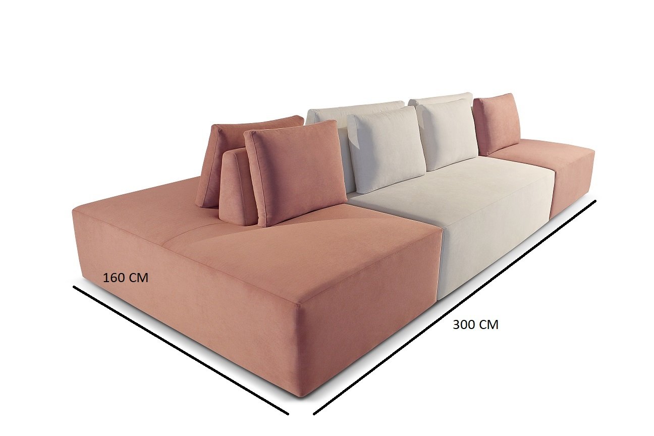 Sofá Ilha Dubai Modular 300 Cm Bouclê Off White com Rosê Persa - 3