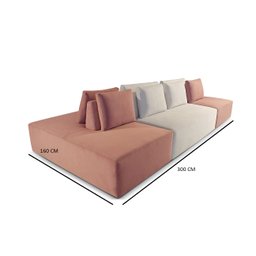 Sofá Ilha Dubai Modular 300 Cm Bouclê Off White com Rosê Persa - 3