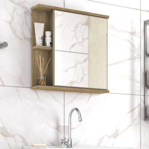 Armário Espelheira Banheiro Santana 50cm 1 Porta 1 Nicho