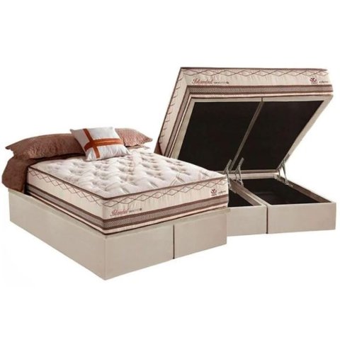 CONJUNTO: BOX COM BAÚ + COLCHÃO HERVAL ISTAMBUL MOLAS MAXSPRING KING SIZE 193X203X79