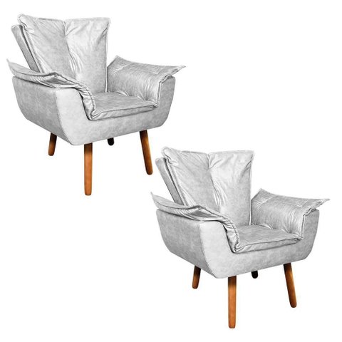 Kit 02 Poltronas Opala Corano Pés Palito Castanho D\'rossi Branco