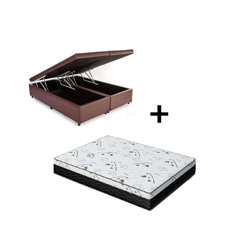 Cama Box Baú Queen 158 Tecido Sintético Marrom com Colchão Espuma D33 One Face Preto