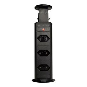 Torre Tomada Retrátil Multiplug Embutir Mesa Granito Preta