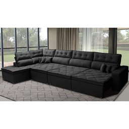 Sofá de Canto 4.80x2.36m Retrátil e Reclinável com Molas Cama inBox Platinum Esquerdo Suede - 1