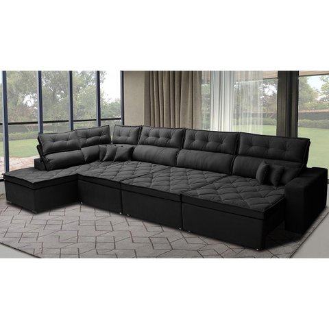 Sofá de Canto 4.80x2.36m Retrátil e Reclinável com Molas Cama inBox Platinum Esquerdo Suede