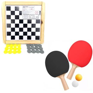 Kit 2 Raquetes com 2 Bolinhas e Tabuleiro de Damas/Trilha