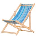 Ver imagem 1 de Espreguiçadeira Preguiçosa Dobrável sem Braço Madeira Maciça Natural com Tecido Listras Azul