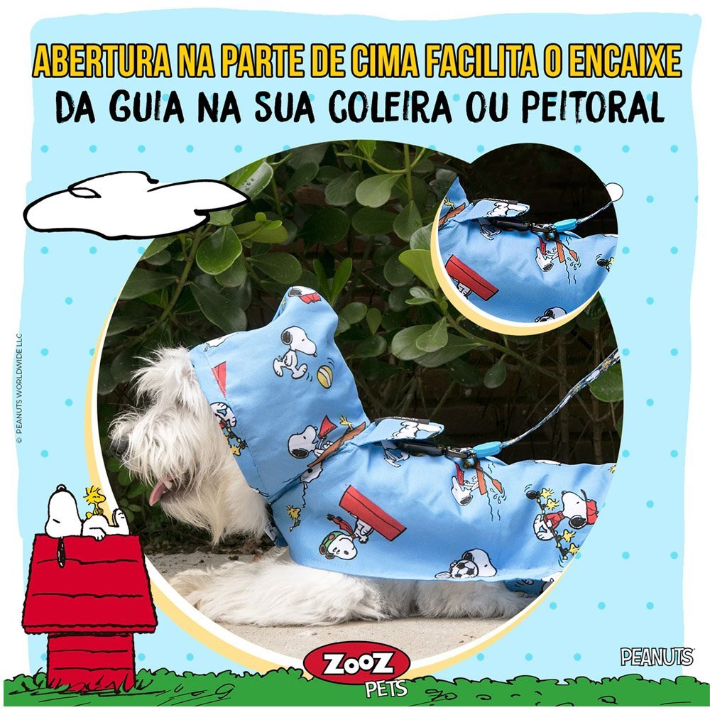 Capa de Chuva para Cachorro Snoopy azul Aventura Zoos Pets Cães - M - 4