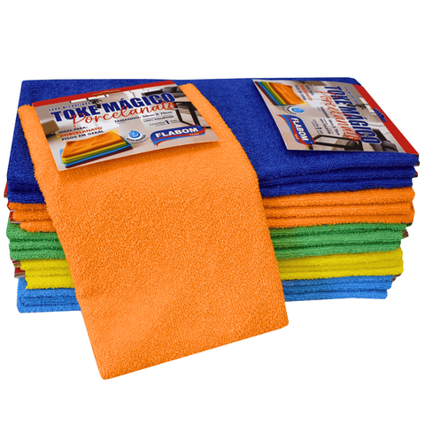 Kit 24 Panos de Chão Microfibra Flabom Têxtil 50x70 Alta Absorção e Secagem Rápida