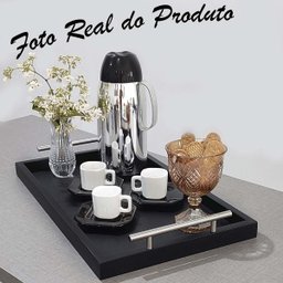 Bandeja Café Alças Bebidas Xícaras Bar Aparador Portátil Ambiente Escritório Recepção Madecor Bandej - 5