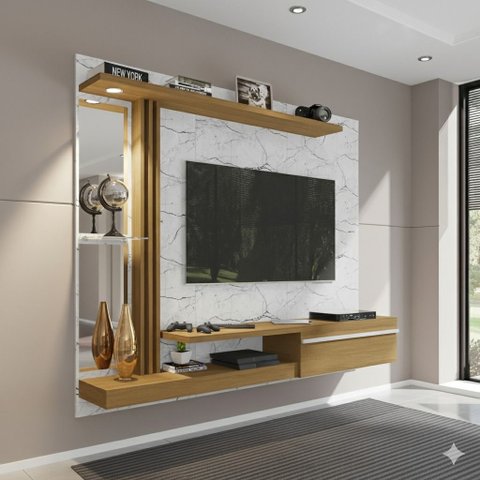 Painel para TV até 55 Polegadas LED Prateleira de Vidro Denver