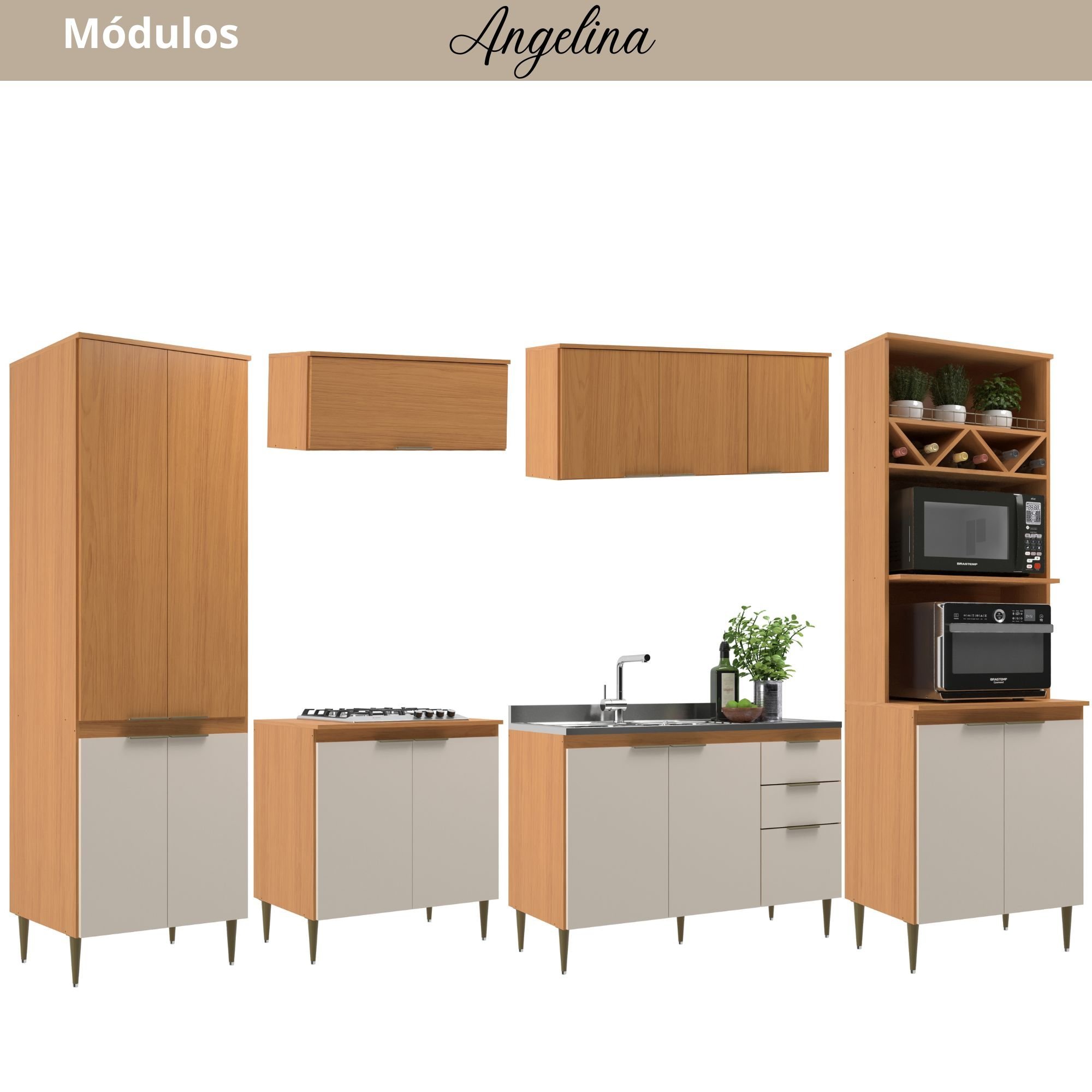 Cozinha Modulada 6 Peças 15 Portas 2 Gavetas Angelina - Angelin Off White - 2