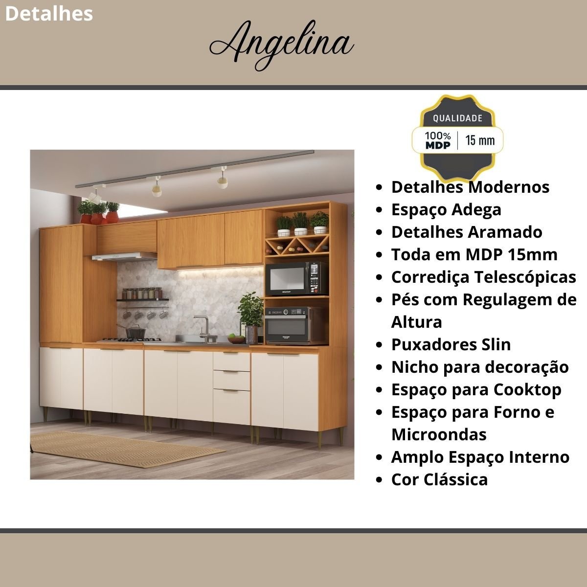 Cozinha Modulada 6 Peças 15 Portas 2 Gavetas Angelina - Angelin Off White - 3