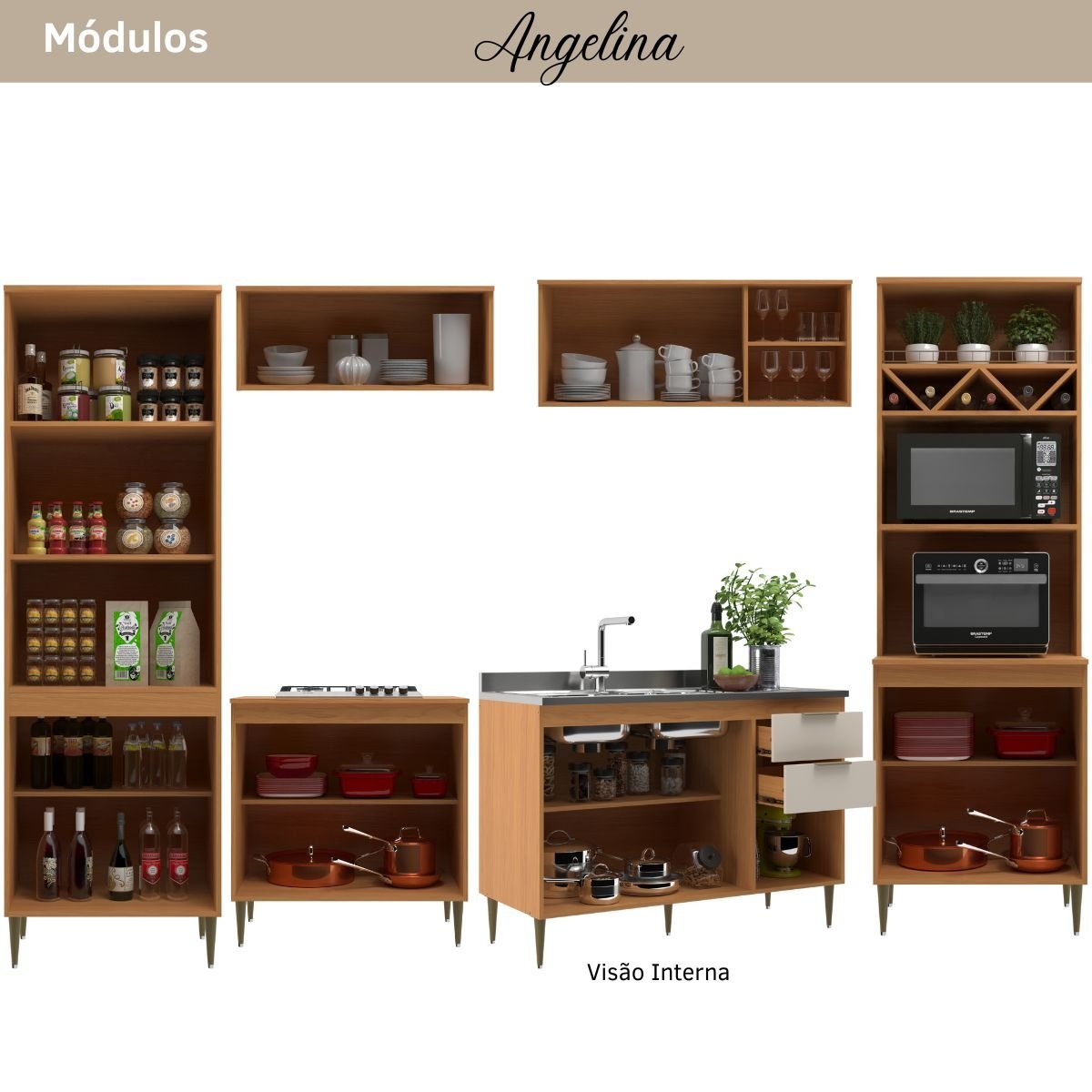 Cozinha Modulada 6 Peças 15 Portas 2 Gavetas Angelina - Angelin Off White - 5