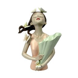 Escultura Estatueta Objeto Decorativo Mulher Em Poliresina Borboletas Rosa - 31x21,5x14,5cm - 1