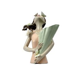 Escultura Estatueta Objeto Decorativo Mulher Em Poliresina Borboletas Rosa - 31x21,5x14,5cm - 4