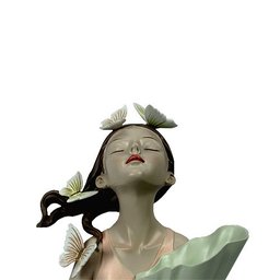 Escultura Estatueta Objeto Decorativo Mulher Em Poliresina Borboletas Rosa - 31x21,5x14,5cm - 7