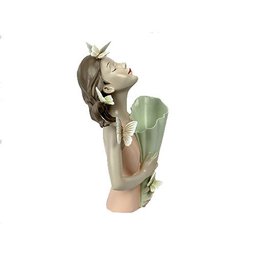 Escultura Estatueta Objeto Decorativo Mulher Em Poliresina Borboletas Rosa - 31x21,5x14,5cm - 6