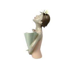 Escultura Estatueta Objeto Decorativo Mulher Em Poliresina Borboletas Rosa - 31x21,5x14,5cm - 5