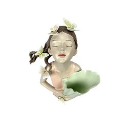 Escultura Estatueta Objeto Decorativo Mulher Em Poliresina Borboletas Rosa - 31x21,5x14,5cm - 3