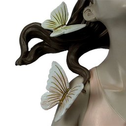 Escultura Estatueta Objeto Decorativo Mulher Em Poliresina Borboletas Rosa - 31x21,5x14,5cm - 8