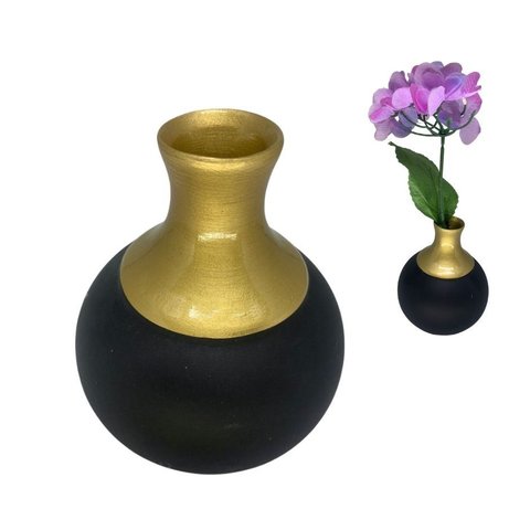 Vaso de Cerâmica Decorativo Colonial Vintage Preto Dourado Fort Line Vaso Cerâmico Decorativo Coloni