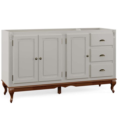 Balcão para Pia 3 Portas 3 Gavetas Hanover Pés Luis Xv 160 cm - Offwhite - Imbuia Glazer