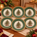 Ver imagem 4 de Jogo de Pratos Sobremesa Árvore Natal - Verde - Listras Douradas 6 Peças