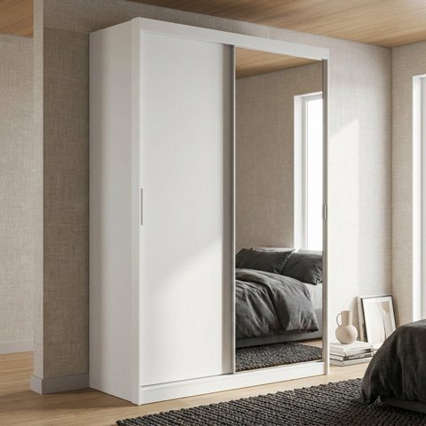 Guarda-Roupa Casal 100% MDF com Espelho 2 Portas de Correr 3 Gavetas Branco Linha London