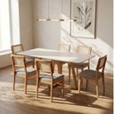 Ver imagem 1 de Conjunto para Sala de Jantar Mesa Retangular e 6 Cadeiras Estofadas Encosto Telado 100% MDF Bolonha