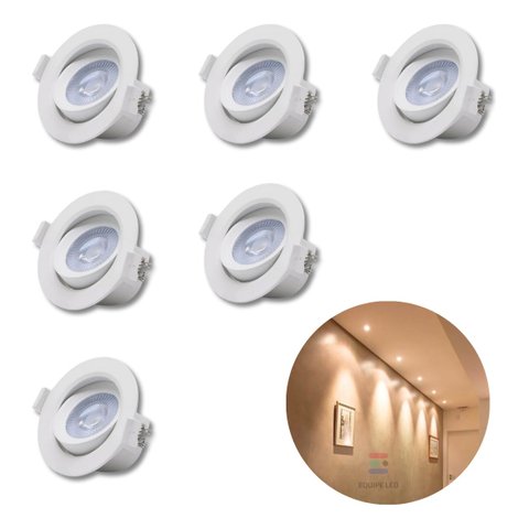 - 6 X Spot Redondo Embutir Sanca 7w Direcionavel Mr11 Dicroica