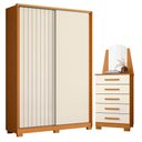 Ver imagem 1 de Guarda Roupa Solteiro Frizatto 02 Portas de Correr e Cômoda New Veneza Cinamomo Off White - Móveis a