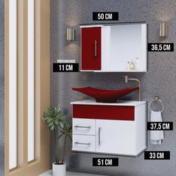 Conjunto Turin Gabinete de Banheiro com Espelheira e Pia - 2 Conjunto Turin Gabinete de Banheiro com Espelheira e Pia - 2