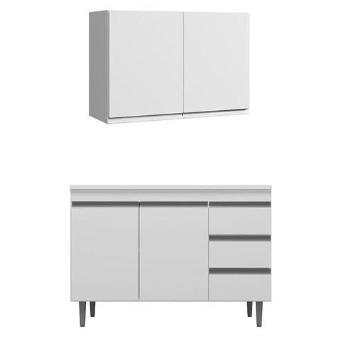 Armário Aéreo Andréia 80 Cm Balcão de Cozinha com Tampo 100 Cm e Branco - Ajl