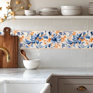 Faixa Decorativa Adesiva (autocolante) - Azul Marinho e Laranja