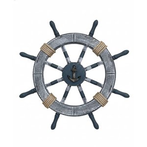 Enfeite Decorativo Timão de Madeira e Corda - 45 Cm